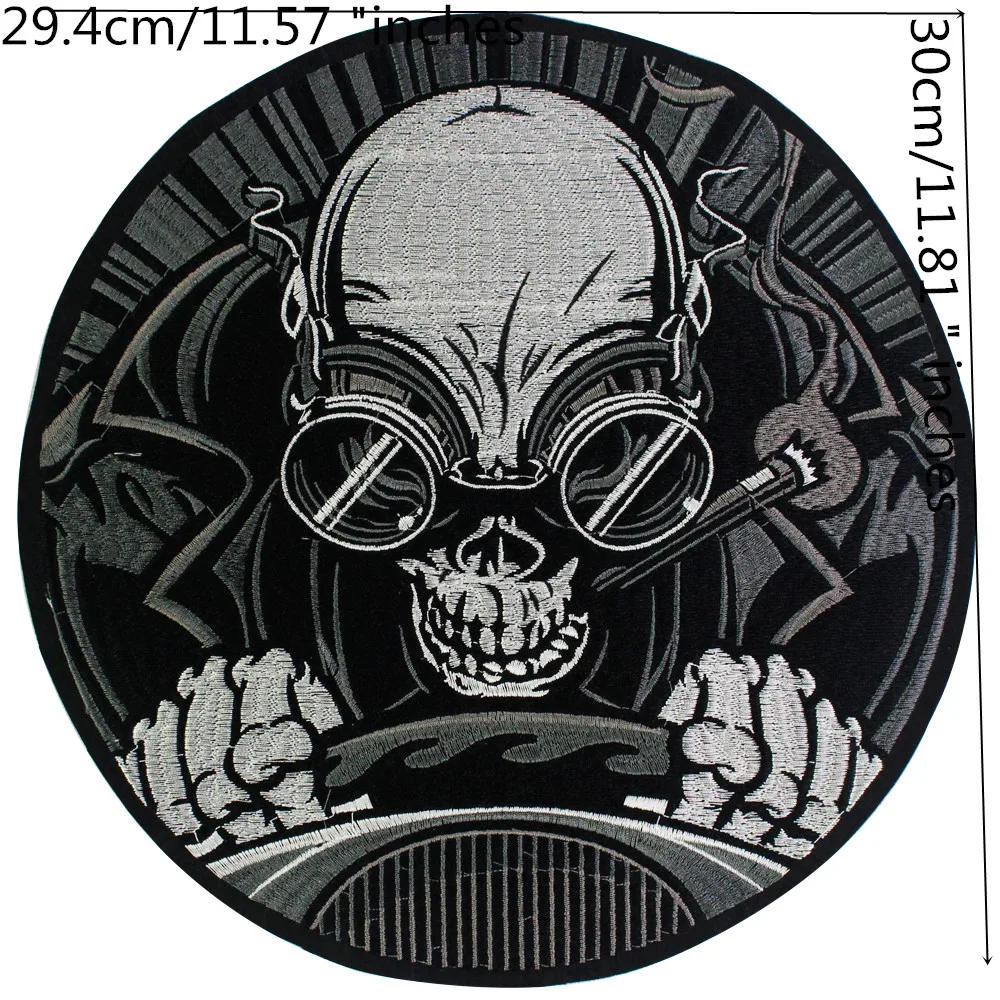 Racing Car Driver Skull Embroidery Patches Iron on  Jacket Back Patches Clothes Decorated Badge