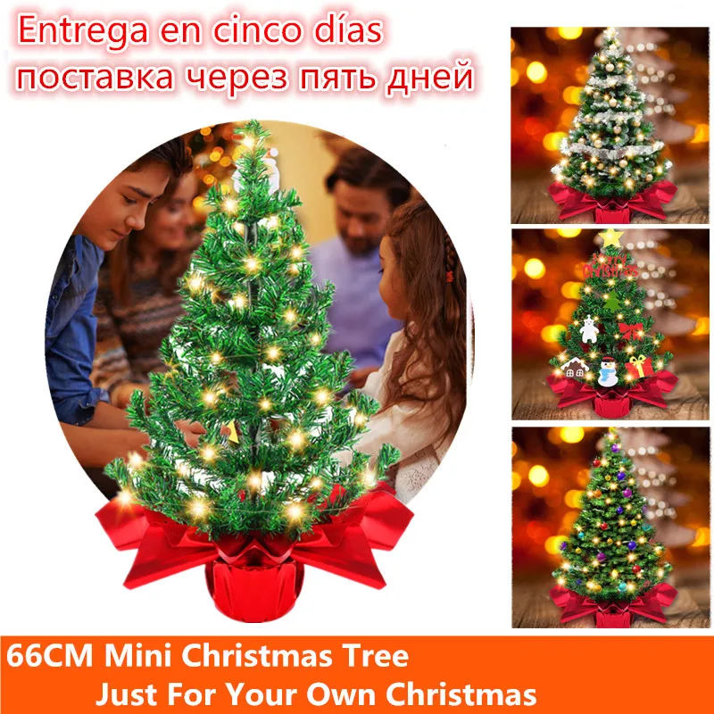 66cm Artificial Desktop Mini Tabletop Christmas Tree Ornaments with LED String Lights for Home Office Shop Xmas Party Decoration