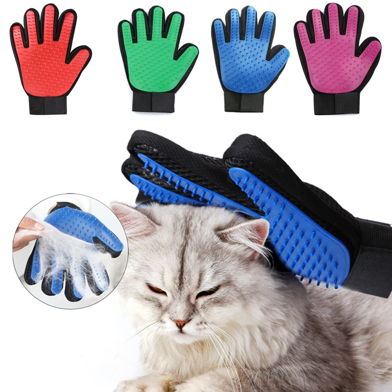 Pet Dog Cat Grooming Cleaning Brush Gloves Effective Deshedding Back Massage Rabbit Animal Bathing Hair Removal Gloves Dog Comb