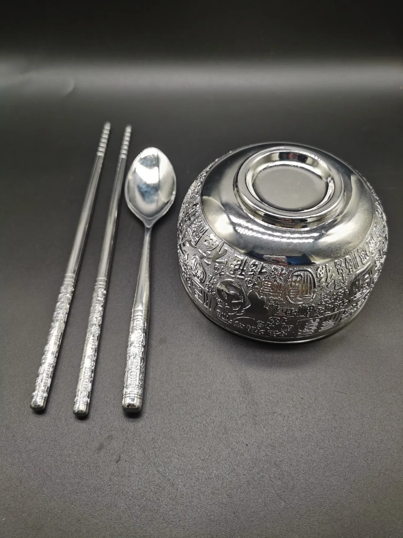 Silver bowl Silver bowl silver spoon silver chopsticks three pieces set hundred blessing bowl solid insulation fortune fortune w