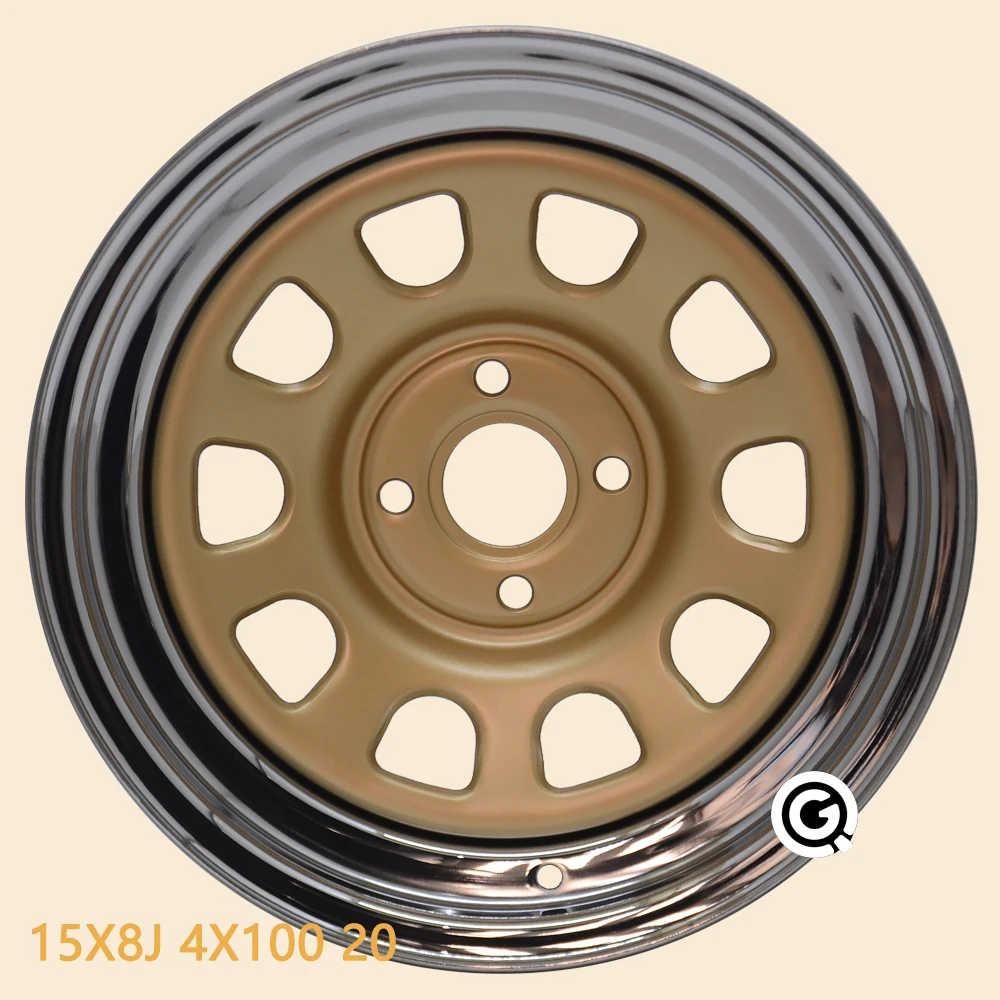 15inch Gold Chrome Rim Car Accessories 8J 4X100 Offset20 White Disc chrome Wheel  for Vehicle Modification