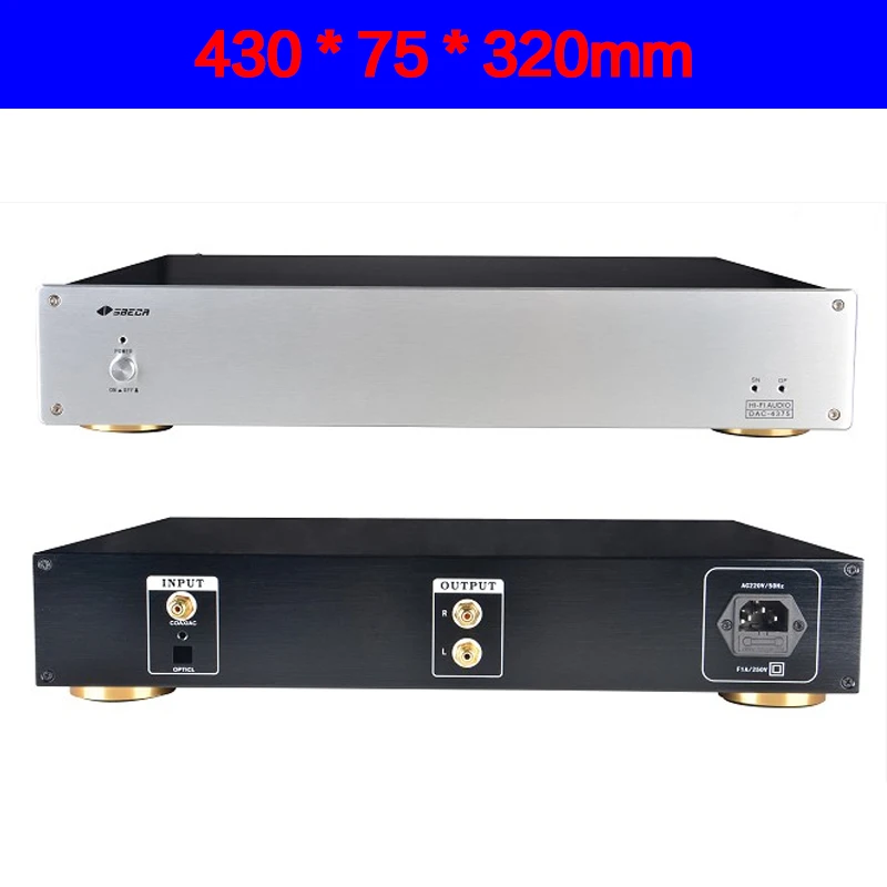 KYYSLB DAC-4375 All Aluminum Power Amplifier Chassis Box House DIY Enclosure with Switch Power Base RCA Feet Case Shell