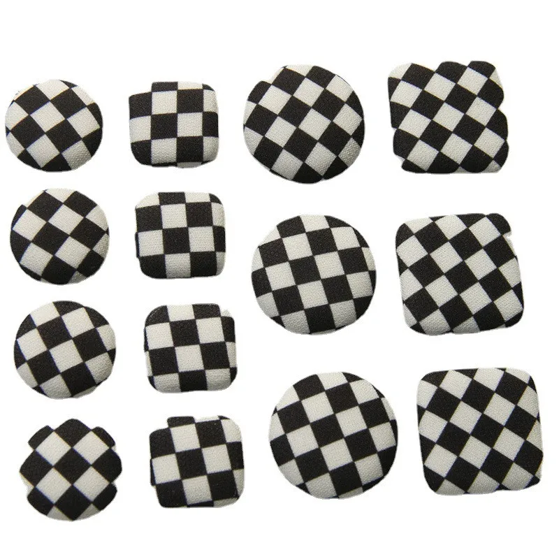 New 60pcs/lot Black white grid lattice pattern fabric rounds/square shape Cloth button diy jewelry earring/garment accessory