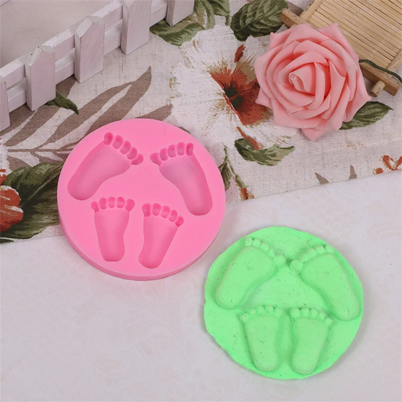 4 Holes Baby Foot Shape Silicone Cake Mold DIY Party Cupcake Topper Fondant Cake Decorating Tools Candy Chocolate Gumpaste Mould