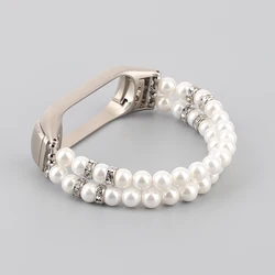 Bracelet de montre perlé pour femme, bracelet de luxe, perle blanche, accessoires pour Xiaomi Mi Band 8, 7, 6, 5, 4, 3, ATA 7