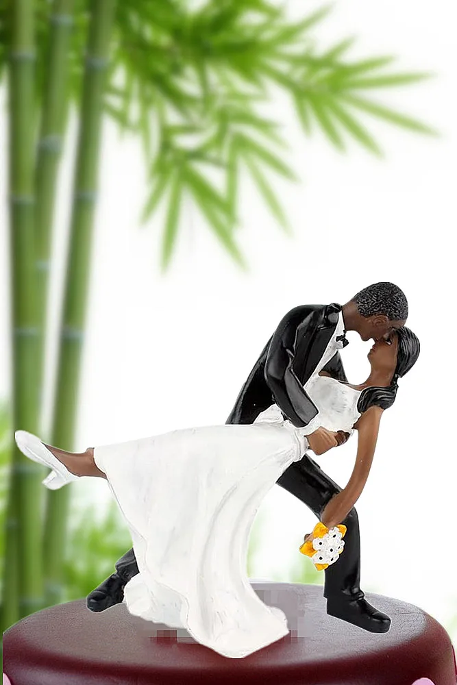 Wedding Resin Cake Topper, African American Couple Black Toppers for Wedding Engagement Bridal shower Wedding Anniversary