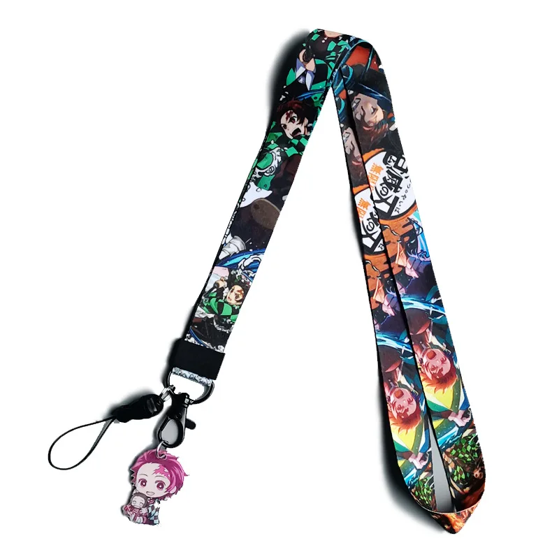 Demon Slayer Lanyard Keys Id Cell Phone Neck Strap Kamado Tanjiro Anime Action Figure Doll Kids Collection Gift Toys