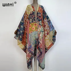 Vestido Kimono Kaftan para mujer, traje de baño americano, ropa de mujer, abrigo con estampado Floral africano, bata Africana abierta en la parte delantera, Túnica musulmana