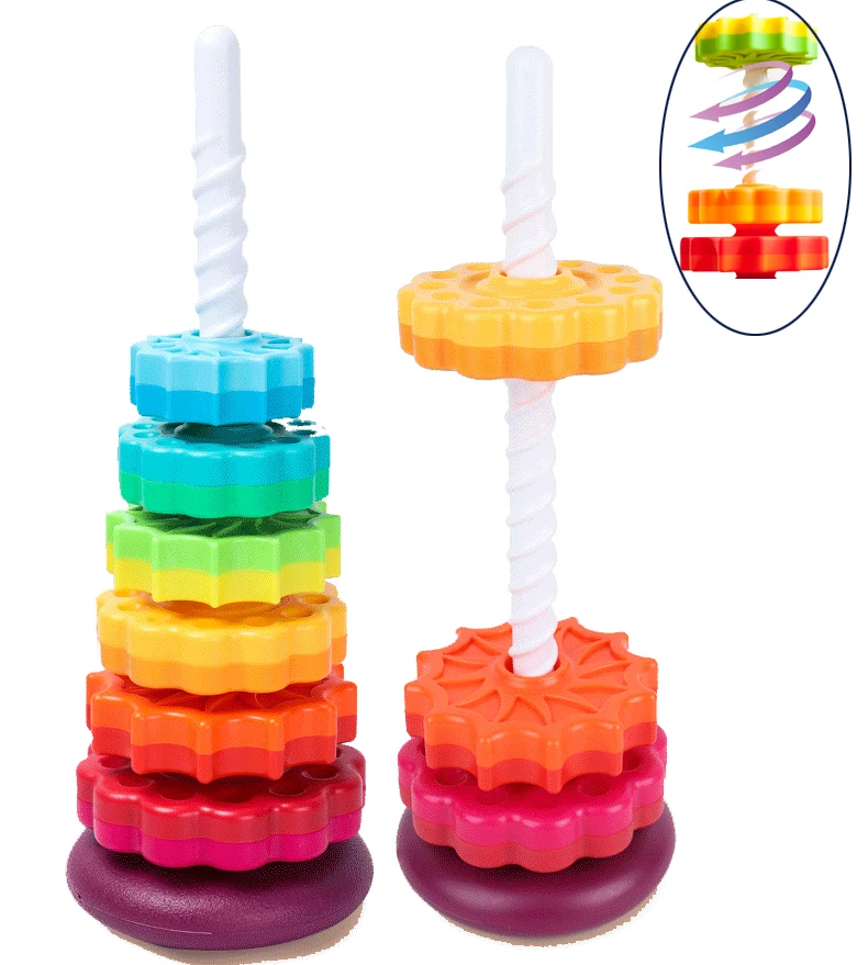 Torri impilabili per bambini Rainbow spin Tower Toy forma di colore di grandi dimensioni giochi educativi Montessori anello impilabile per neonati ragazza ragazzo