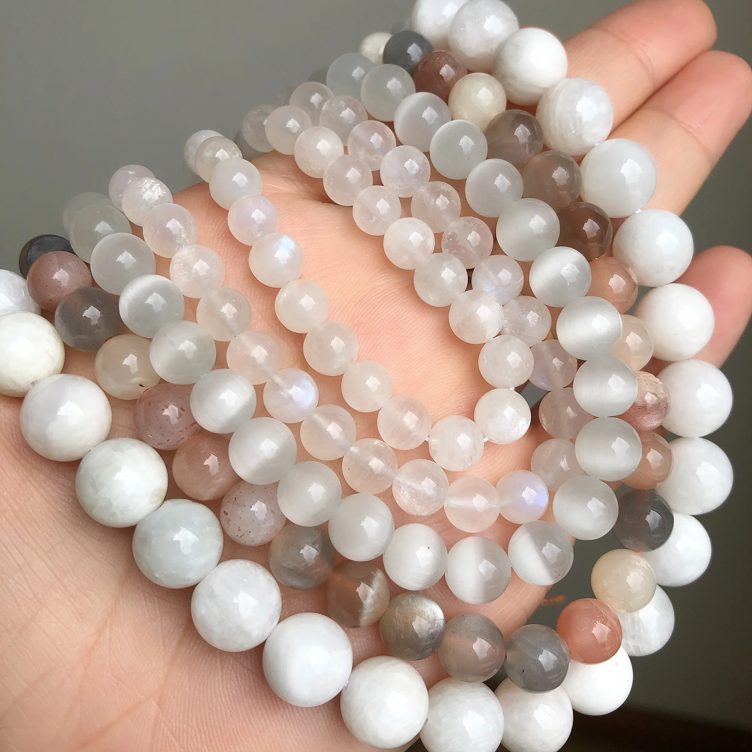 A+ Natural White Moonstone Beads Round Loose Spacer Beads For Jewelry Making Opal Sunstone DIY Bracelet Accessories 6/8/10mm