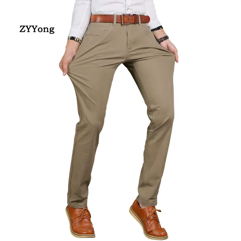 High Quality Mens Casual Suit Pants Cotton Stretch Office Business  Comfortable Straight Black Khaki Blue Trousers Size Pant 46