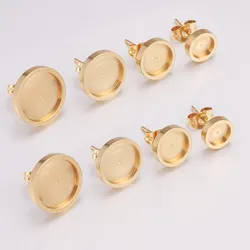 10pcs/lot 6 8 10 12mm Gold Stainless Steel Flat Stud Earring Setting Blank Earring Base Resin Cabochon Tray Diy Jewelry Making