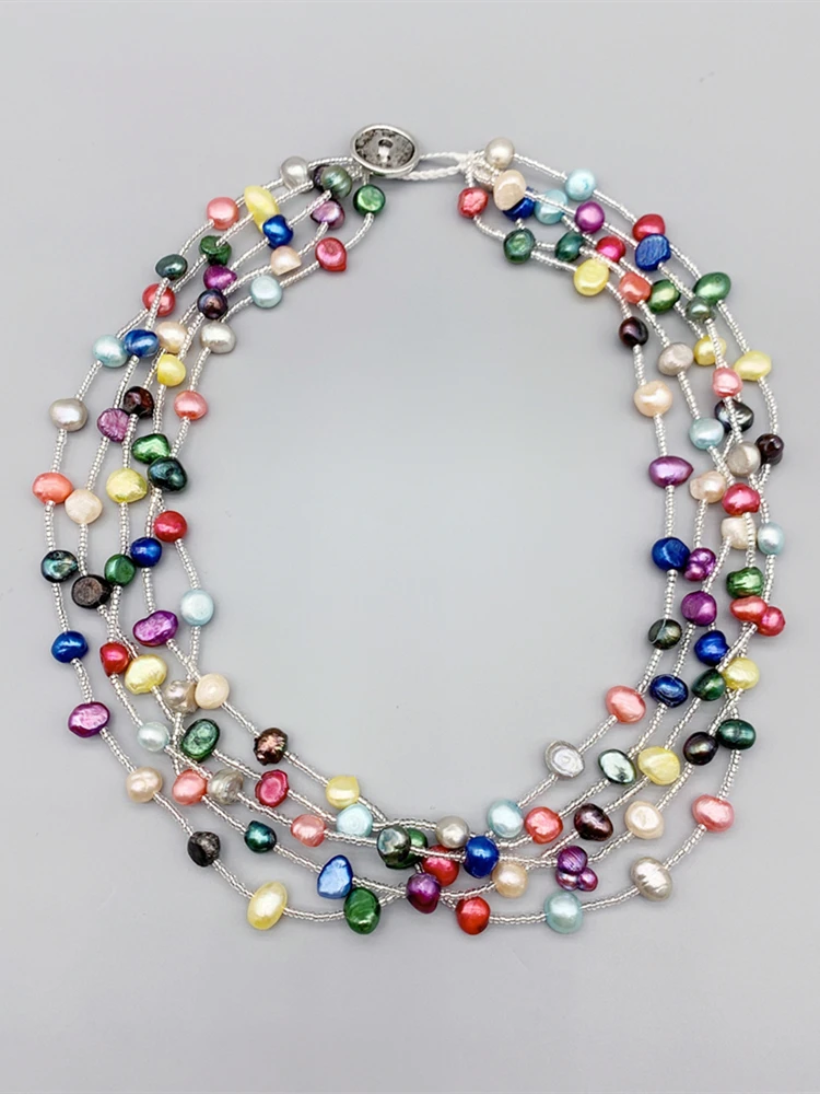 FoLisaUnique 5 Strands Layers Multicolor Potato Pearls Necklace For Women Gift Trendy Jewelry Stacking Strands Choker Necklace