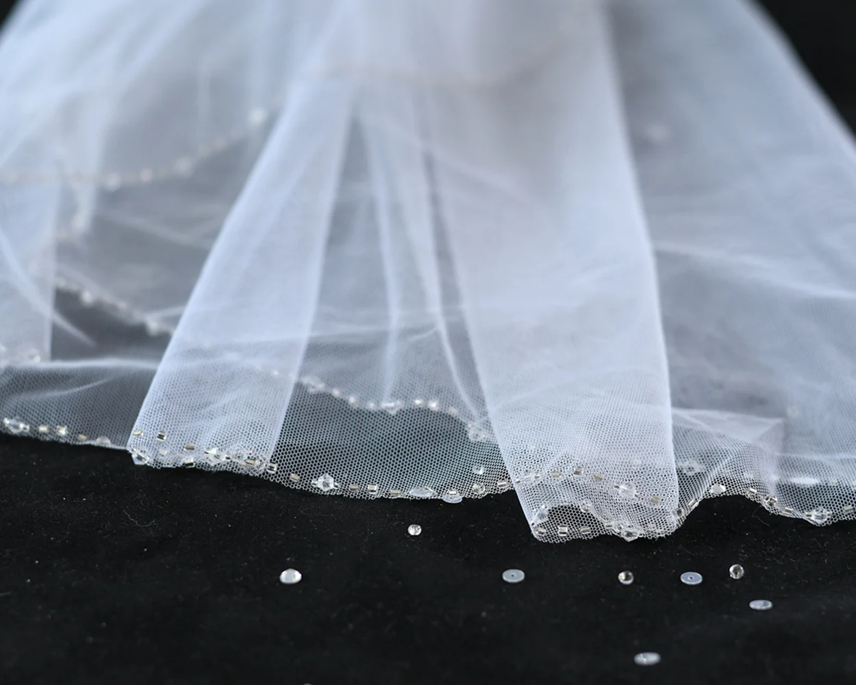 Voile de mariée en cristal perlé, fait à la main, avec bord en cristal, pour mariage