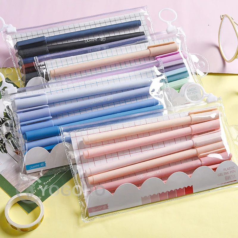 6Pcs/Bag Creative Cute Morandi/Retro/Sea Blue/Pink Simple small fresh gel pen kawaii Quick drying Cap neutral pen supplies