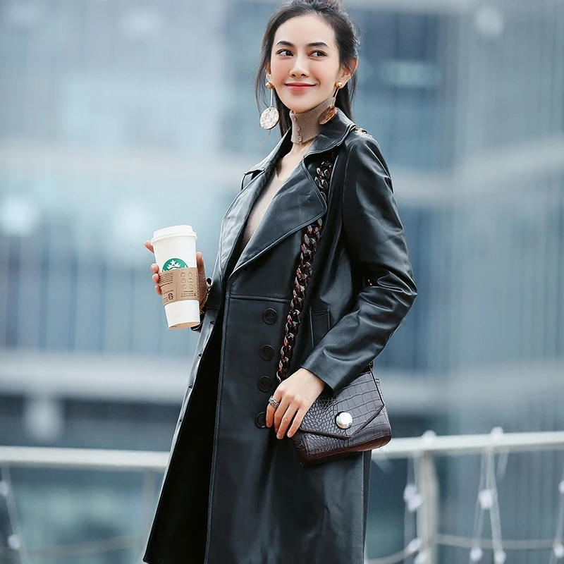 2020 Spring Real Genuine Leather Jacket Women Long Sheepskin Coat Autumn Windbreaker Leather Blazers Cuero Genuino QBL-1855