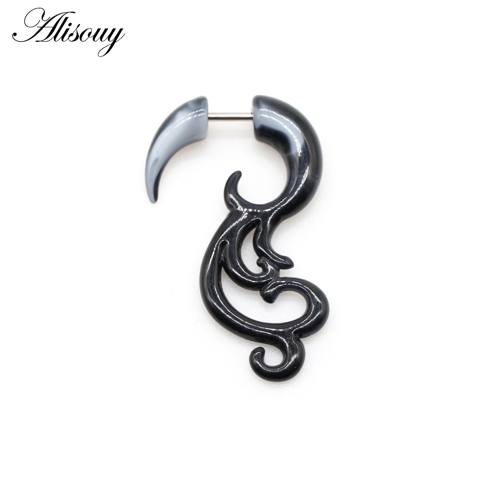 Alisouy 2pc 16G Fake Cheater Ear Plug Gauge Gray Black Color Acrylic Flesh Earring Wing Heart Spiral Shape Body Piercing Jewelry
