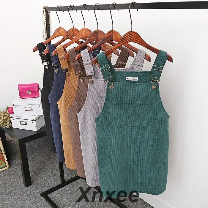 Women Skirts 2019 Casual Corduroy Suspender Overall Vest Jumpsuit Braces Skirt Lady Preppy Style Skirt Xnxee