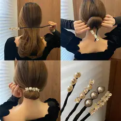 Horquilla de perlas de concha Vintage para mujer, palo de peinado de moño, Scrunchies para el cabello elegantes, herramientas para hacer cabello de flores, accesorios para el cabello