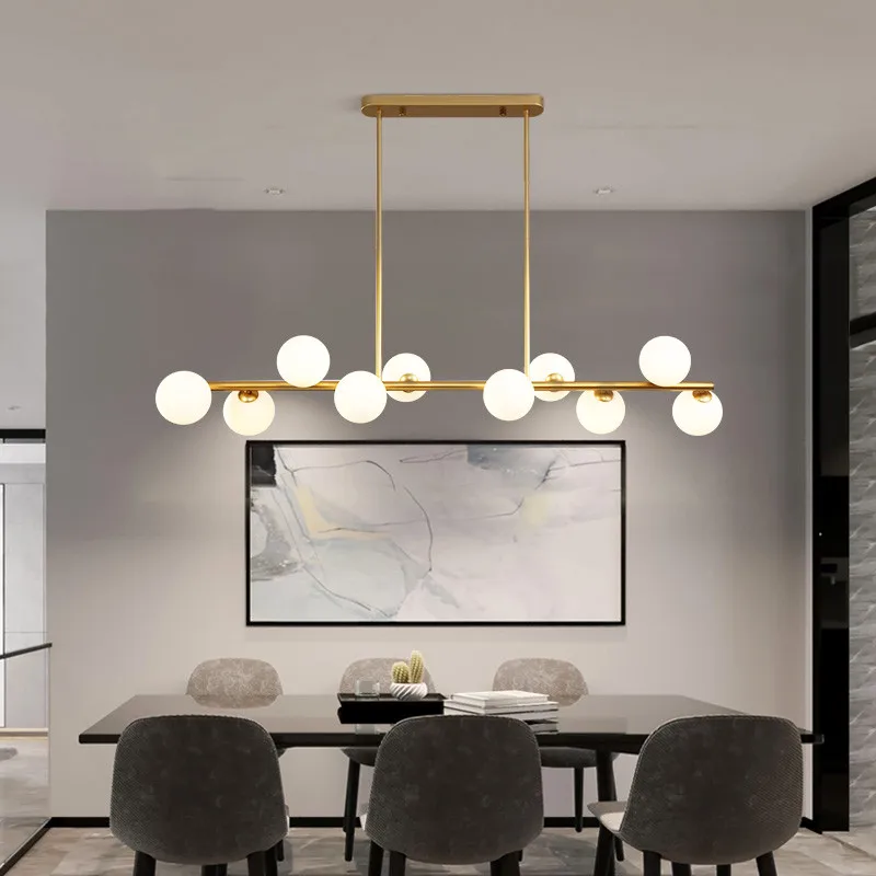 Modern Dining Room Chandelier Suspension Horizontal Glass Bubble Chandelier Light Kitchen Hanging Lamp Gold Black Home Lighting