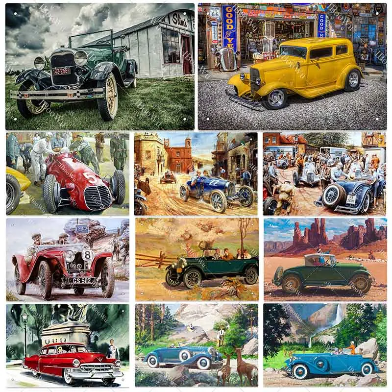 Retro Car Metal Poster, 80s Car Oil Painting, Vintage Tin Signs, Plate For Bar, Pub, Garage ,Chess Room, Home Wall Decor 20x30cm