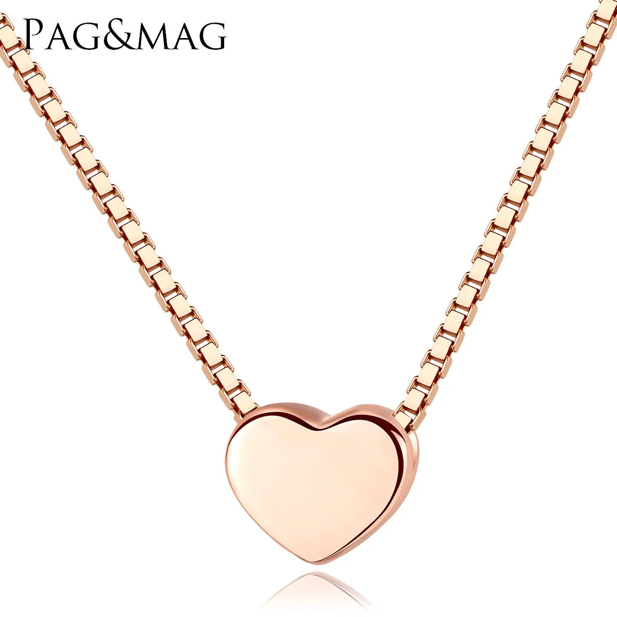 PAG & MAG simple love NECKLACE PLATED rose gold pendant box chain S925 sterling silver necklace