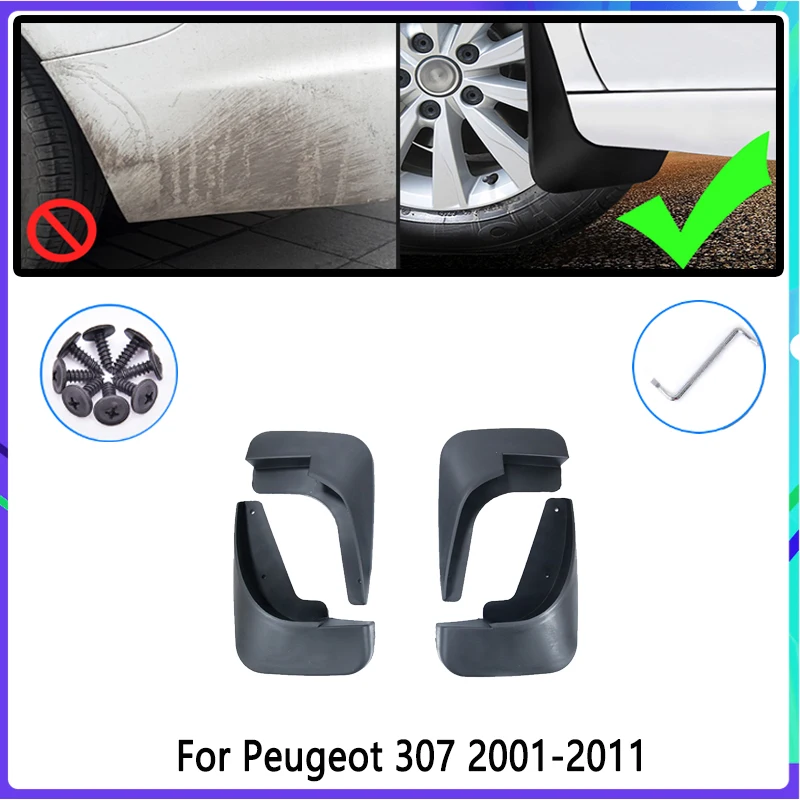 4 PCS Car Mud Flaps for Peugeot 307 307sw 2001~2011 2003 2005 2006 2008 Mudguard Splash Guards Fender Mudflaps Auto Accessories