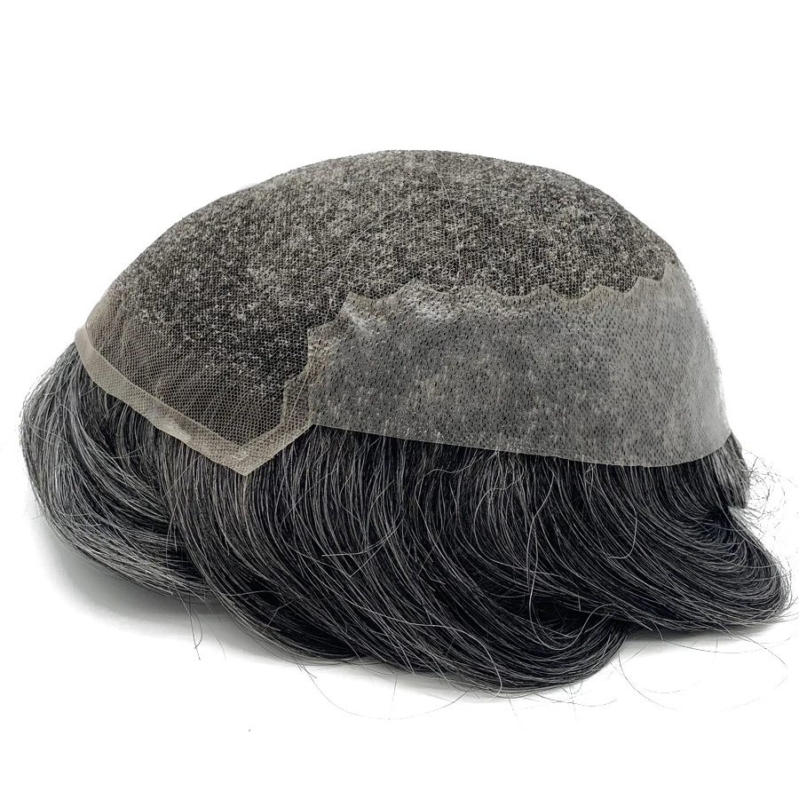 

Индийский парик для замены человеческих волос для мужчин с французским кружевом и основанием из поликожи, шиньон естественного вида