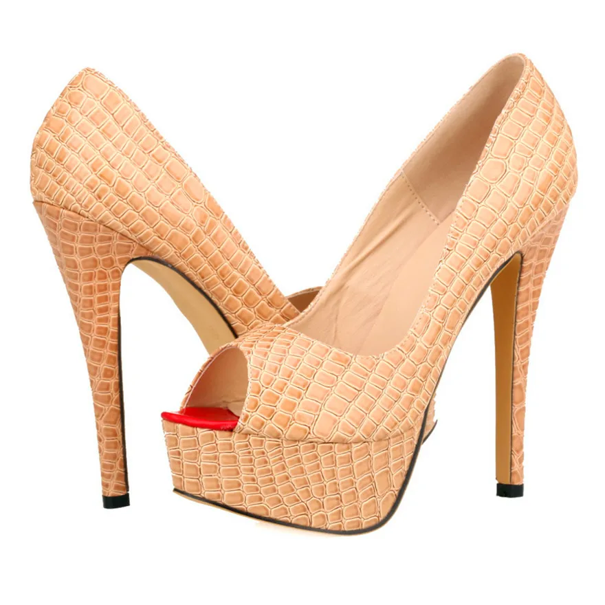 Zapatos de tacón alto con plataforma Peep Toe, zapatos de mujer, nuevo patrón de cocodrilo Sexy, zapatos de fiesta poco profundos, zapatos cómodos de trabajo para mujer de 14cm