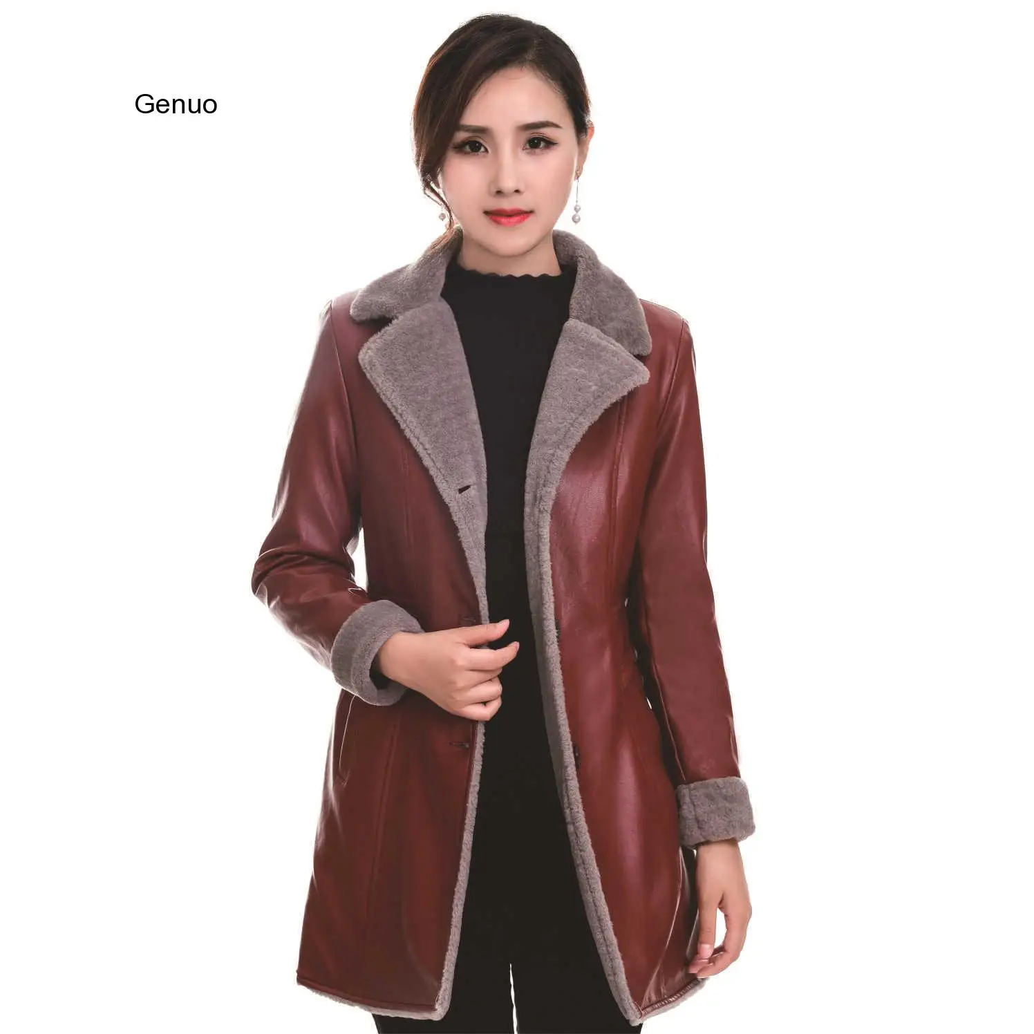 faux leather coat Autumn winter S-3XL  korean PU coat gray green khaki temperament slim faux leather jacket