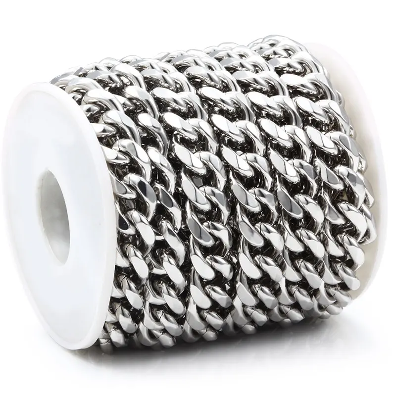 7.5mm 10.5mm Width Heavy Miami Cuban Stainless Steel Figaro Mill Chain for DIY Handmade Necklace Bracelet Making Wholesale 1M