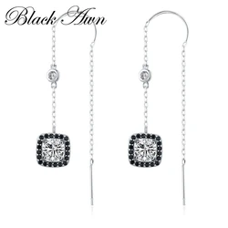 2026 New Romancit Silver Color Jewelry Engagement Flower Drop Earrings For Women Black Spinel Female Earring Gift I084