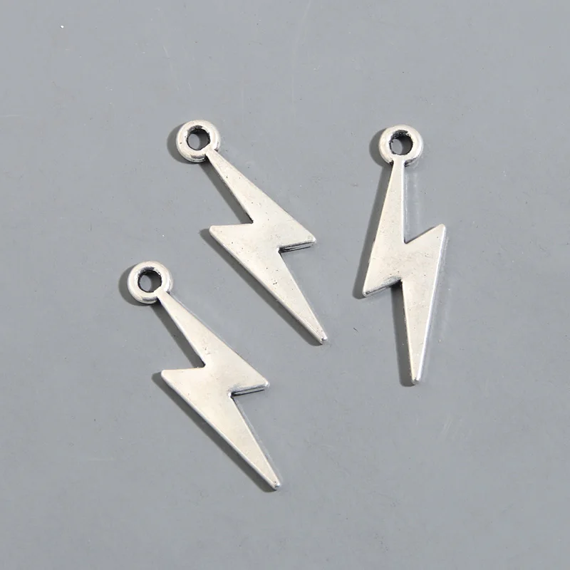 50pcs Silver Color 8x30mm Lightning Charms Natural Phenomenon Pendant Fit DIY Jewelry Making Handcrafted Accessories