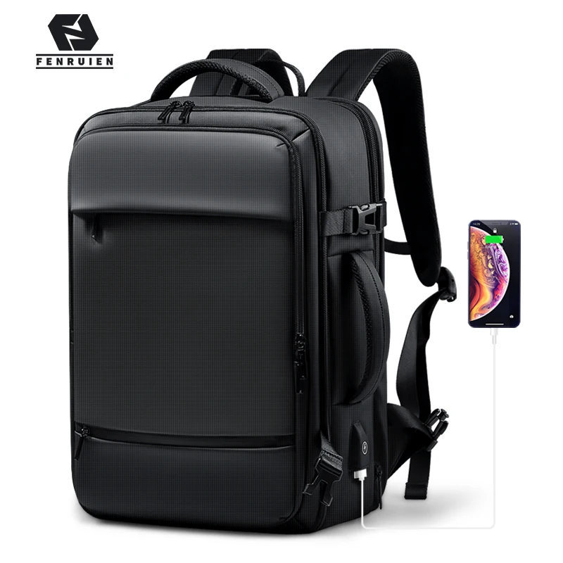 Fenruien-mochila para ordenador portátil de 17,3 pulgadas para hombre, morral expandible con carga USB de gran capacidad, mochila de viaje con bolsa