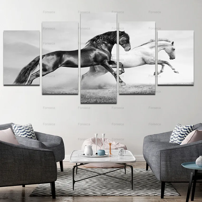 

Hd Printed 5 Piece Animals Canvas Painting Wall Art Horse Giraffe Lion Tiger Elephant Pictures for Living Room Home Decor