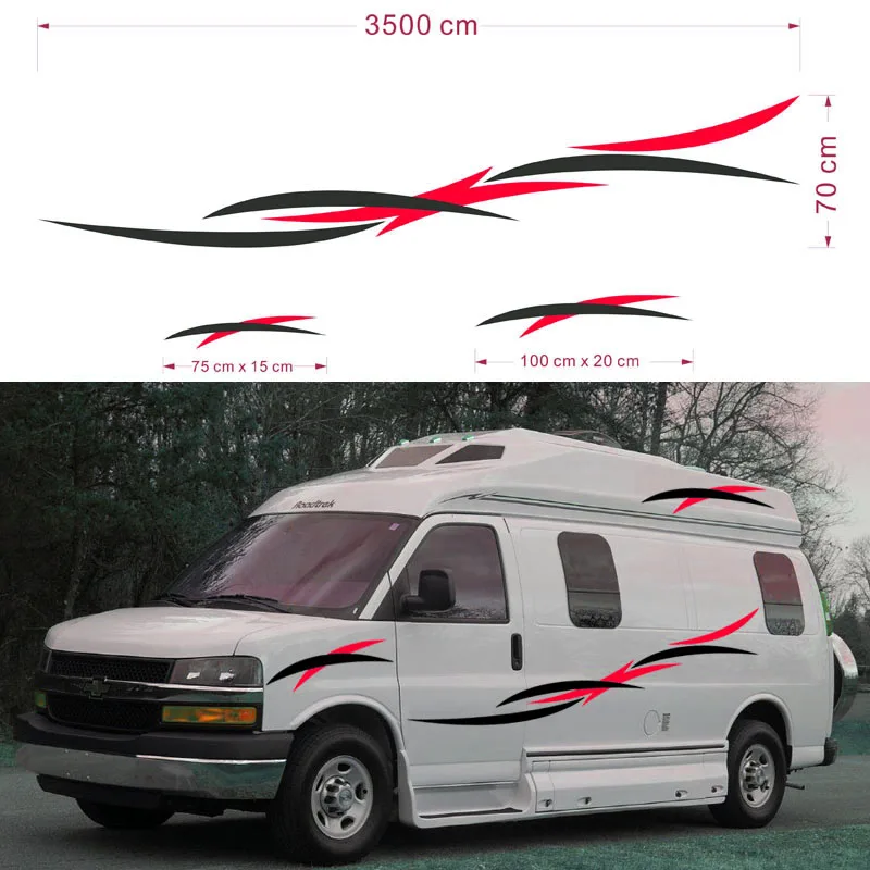 350X70CM Car Stickers Motorhome Caravan Travel Trailer Camper Van Stripes Graphics (one for Each Side) Vinyl Graphics Kit Decals