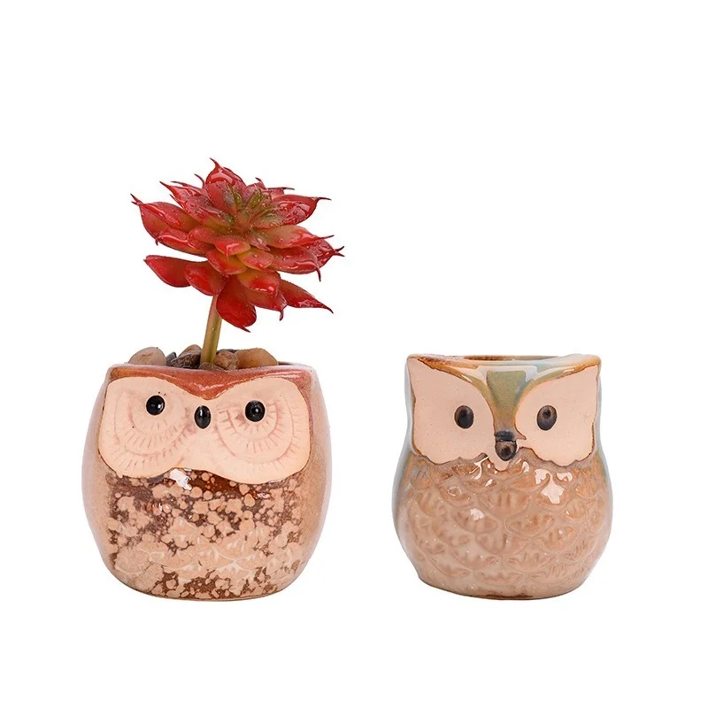 6pcs/set Creative Garden Supplies Ceramic Flowerpots Miniature Model Cute Owl Succulent Flower Pot Planter Desktop Decorations image 4