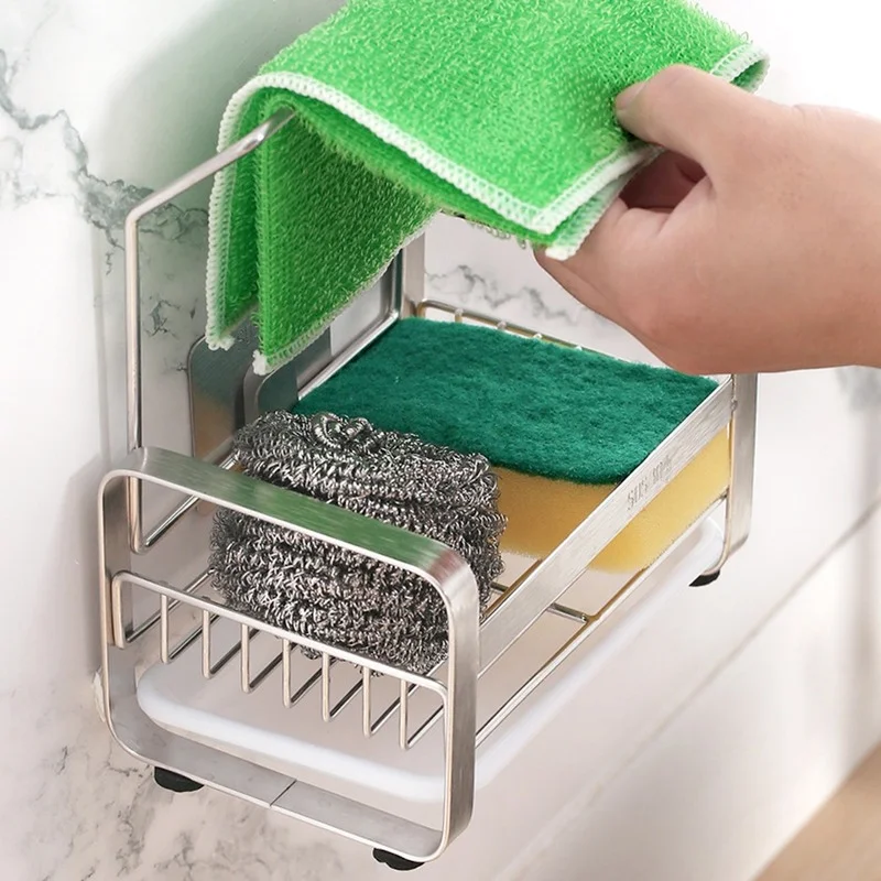 Kitchen Towel Sponge Holder Soap Storage Draining Basket Sink Tray Organizer for Sponge Scrubber Scouring Pad  Kitchen Items