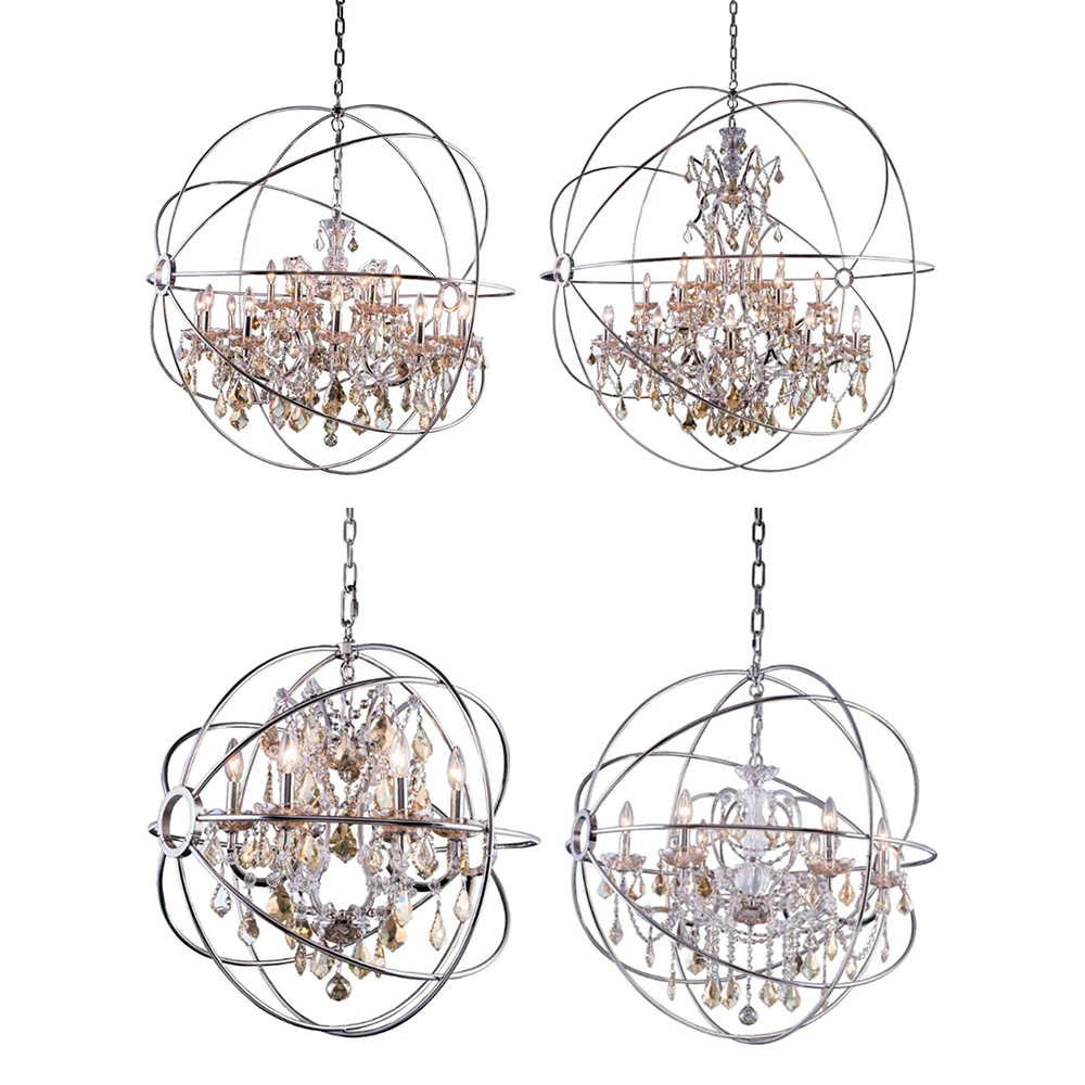 

Хромированная металлическая люстра в виде орба, светодиодная ретро янтарная хрустальная подвесная люстра, лампа для домашнего декора, гостиная, блеск, светильник