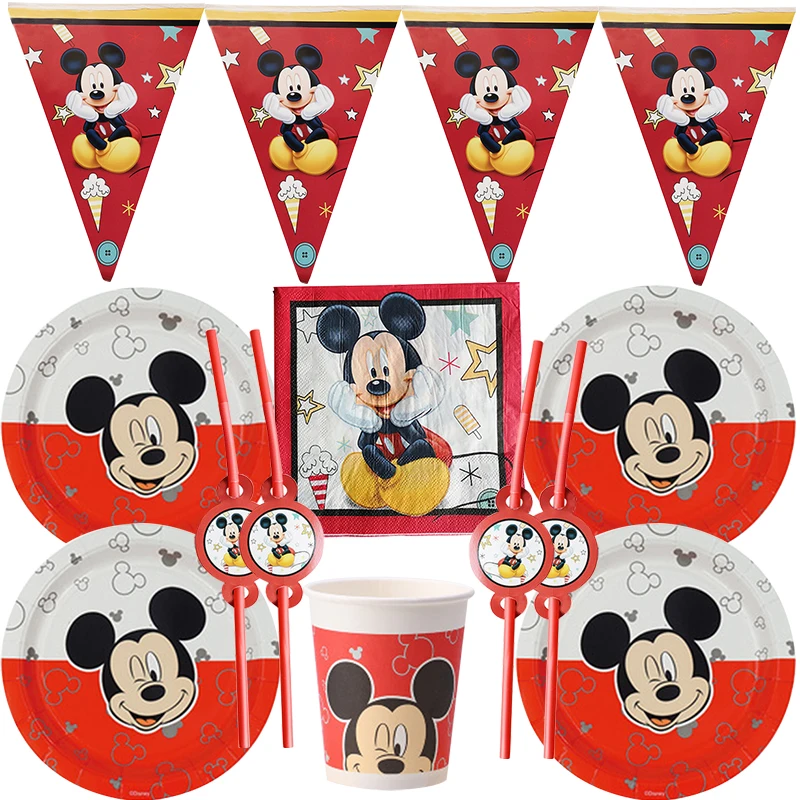 

72pc/lot Disney Cartoon Mickey Mouse Theme Party Decoration Birthday Party Baby Bath Cup Plate Party Disposable Dinner Set