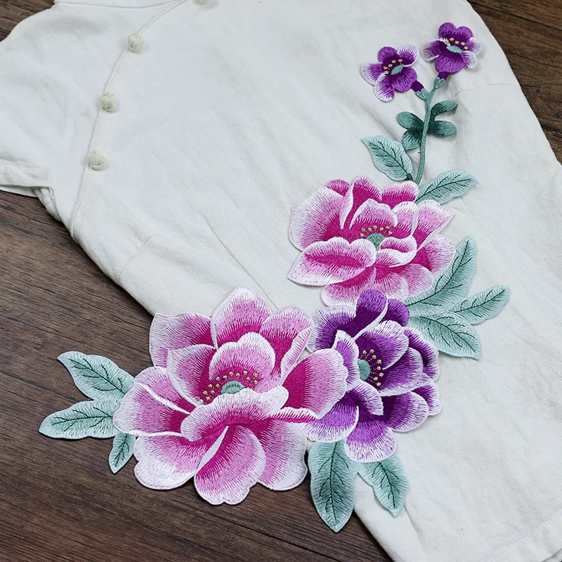 

Peony Symmetrical Large Sew on Cloth Sticker Embroidery Patch Stickers DIY Sewing Patchwork Decoration for Trousers Dress Bag