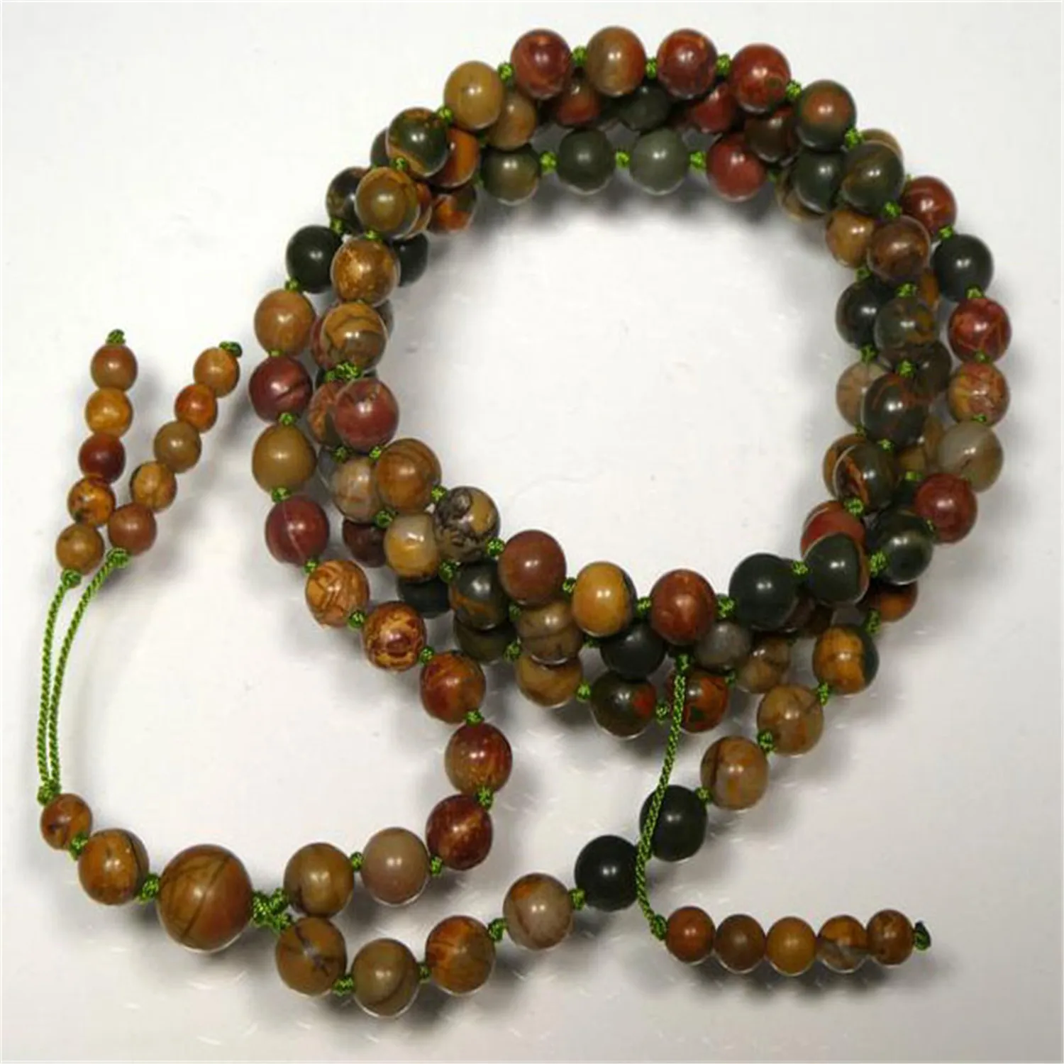 

6mm Natural Picasso Jasper 108 Beads Tassel Mala Necklace Colorful Stress Pray Healing Mala Classic Handmade Bless Prayer Reiki