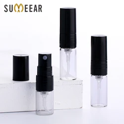 Minibotella vacía rellenable con espray, envases cosméticos, atomizador portátil de Perfume, color negro, 1ml, 2ml, 100 unids/lote