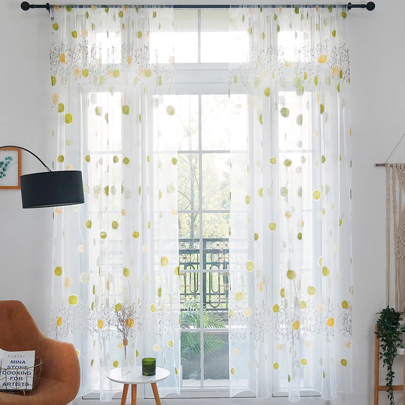 Flower Printed Window Curtain for Living Room, Sheer, Balcony, Voile Drapery, Valance for Kitchen, Home Decoration Decoration