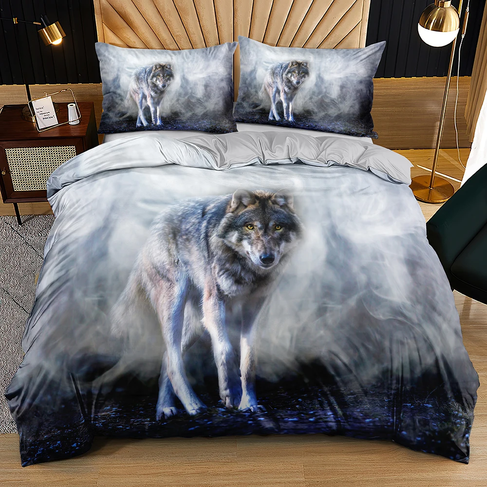 Wolf Beddings 3D Custom Design Animal Quilt Cover Sets Gray Comforter Cases Pillow Sham King Queen Super King Twin Full Size