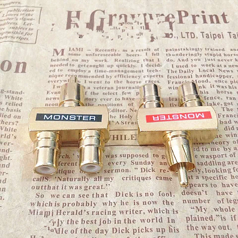 2 قطعة/الوحدة RCA ذكر إلى المزدوج 2xRCA أنثى الزاوية اليمنى L نوع Y الخائن النحاس مطلية بالذهب AV الصوت والفيديو محول التوصيل محول