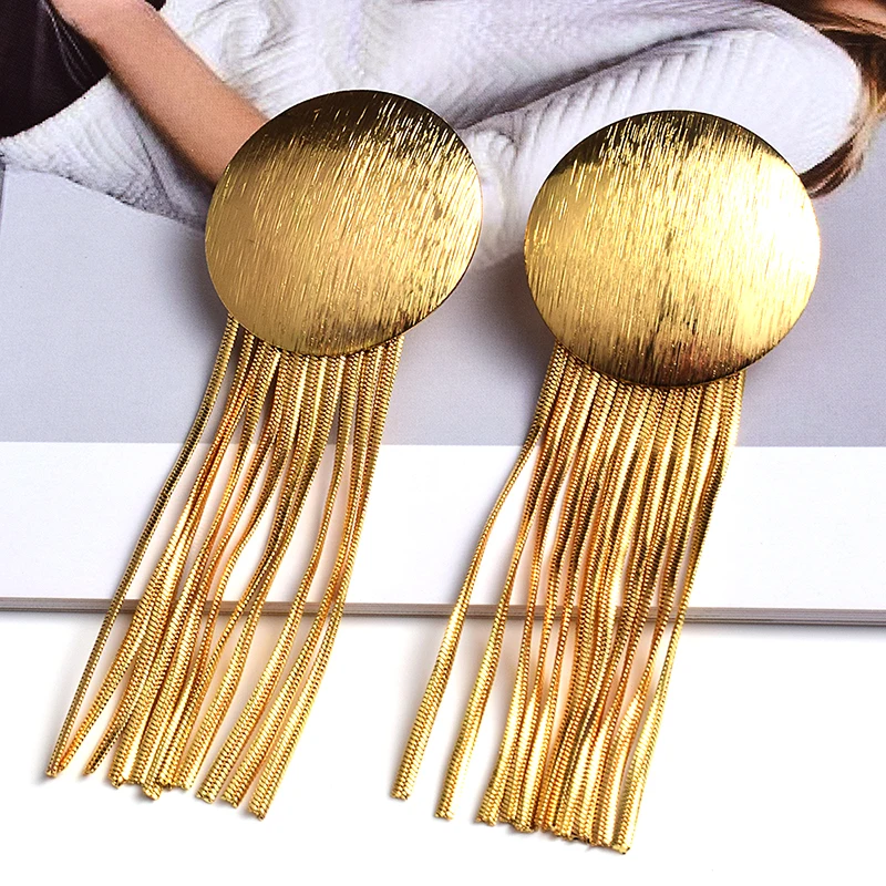 New Arrival Long Gold Color Metal Chain Tassel Earrings High-Quality Fashion Jewelry Accessories For Women Wholesale