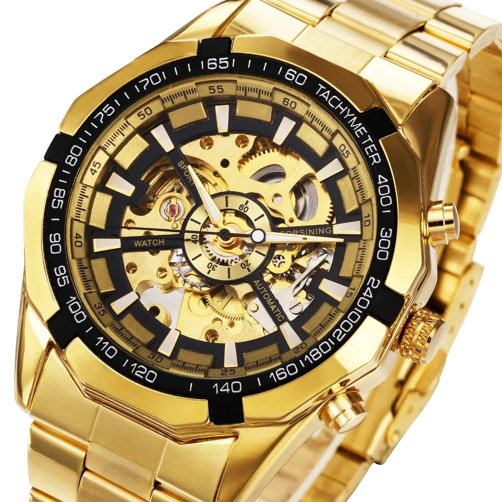 Top Brand Luxury Winner Watch Gold Skeleton Vintage Man Watch Aliexpress Wholesale Men Skeleton Automatic Mechanical Watches AAA