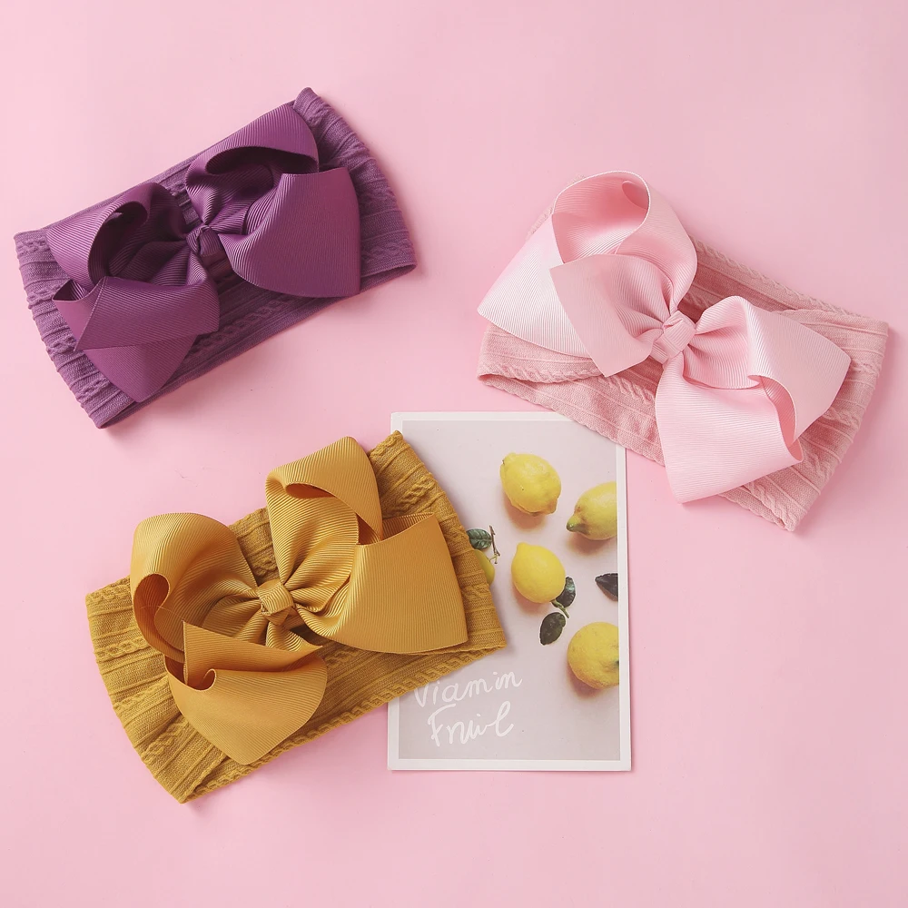 Bulk 36pc/lot Kids Ribbon Bowknot Nylon Headbands,Ribbon Hair Bow Match Ribbed Nylon Headbands Children Girls Hair Accessories