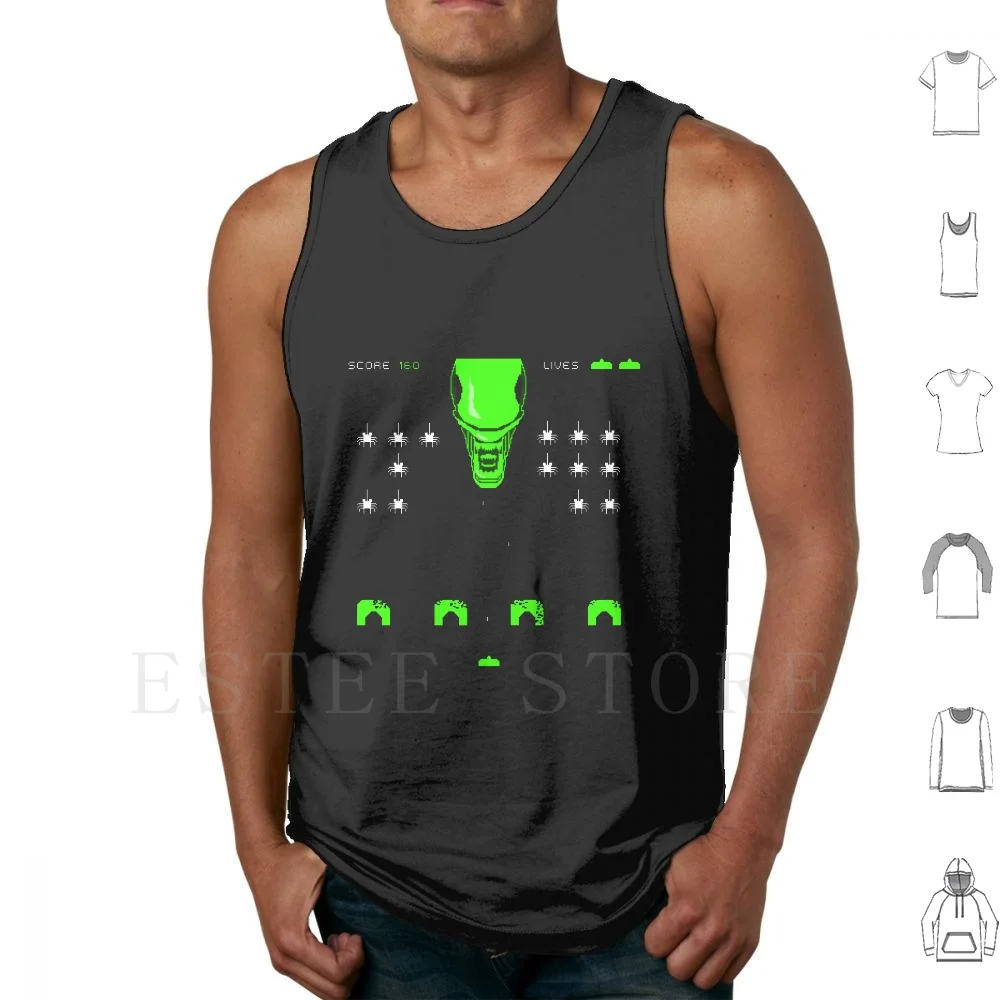 Invader Tank Tops Vest Cotton Xenomorph Covenant Space Invaders Invader Battle Videogame Game Old Facehugger Face Hugger Ship